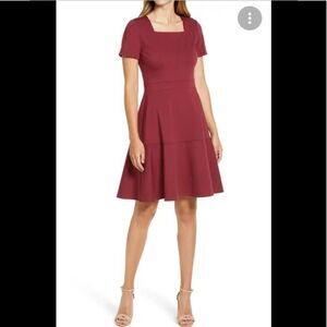 RACHEL PARCELL red Square Neck Fit & Flare Dress